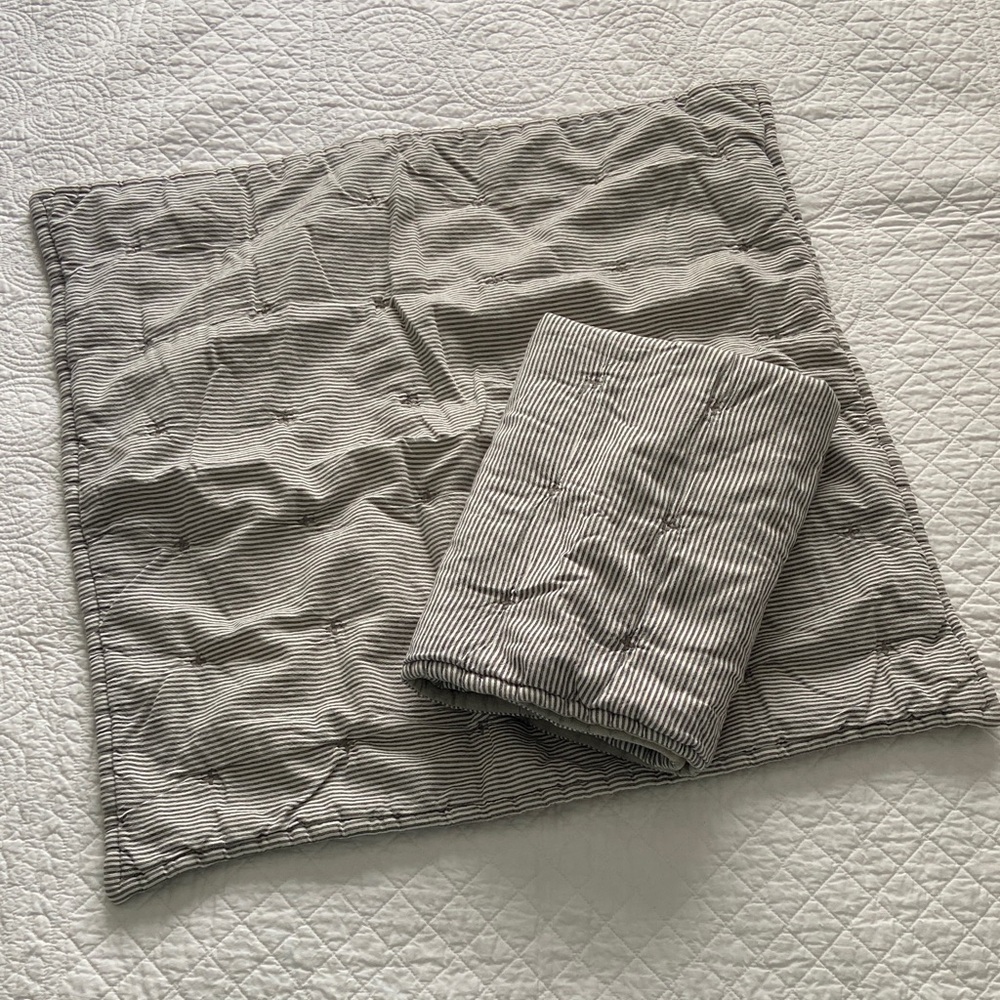 Serena & Lily Quilted Charcoal and White Striped Sham Pillow Covers Set Of Two